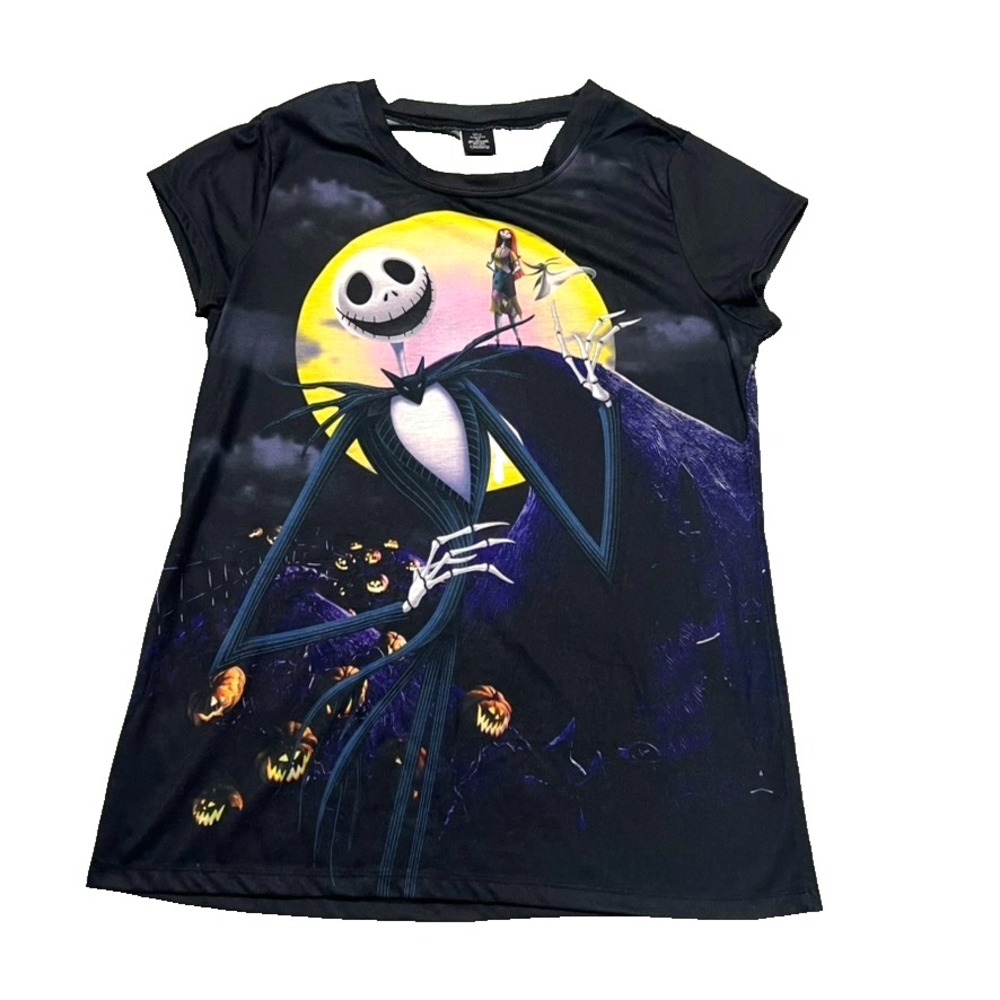 Disney Nightmare Before Christmas Jack & Sally Juniors XL Tee Full Moon Pumpkins